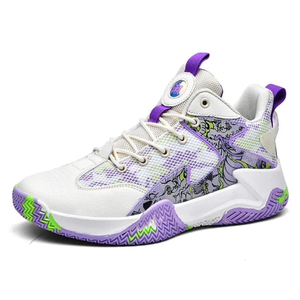 Purple and shops white basketball shoes